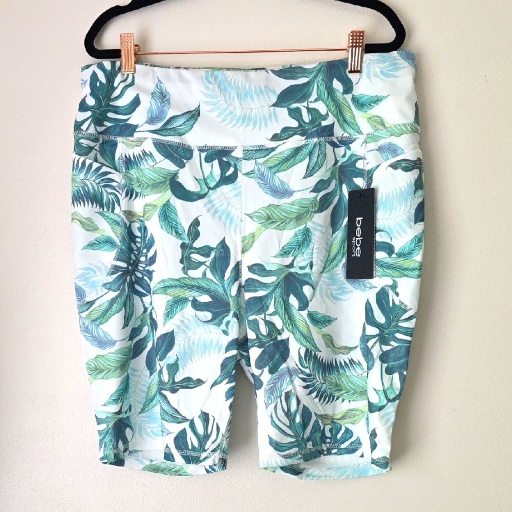 Baleaf Green and Blue Leaf Pattern Bike  Short